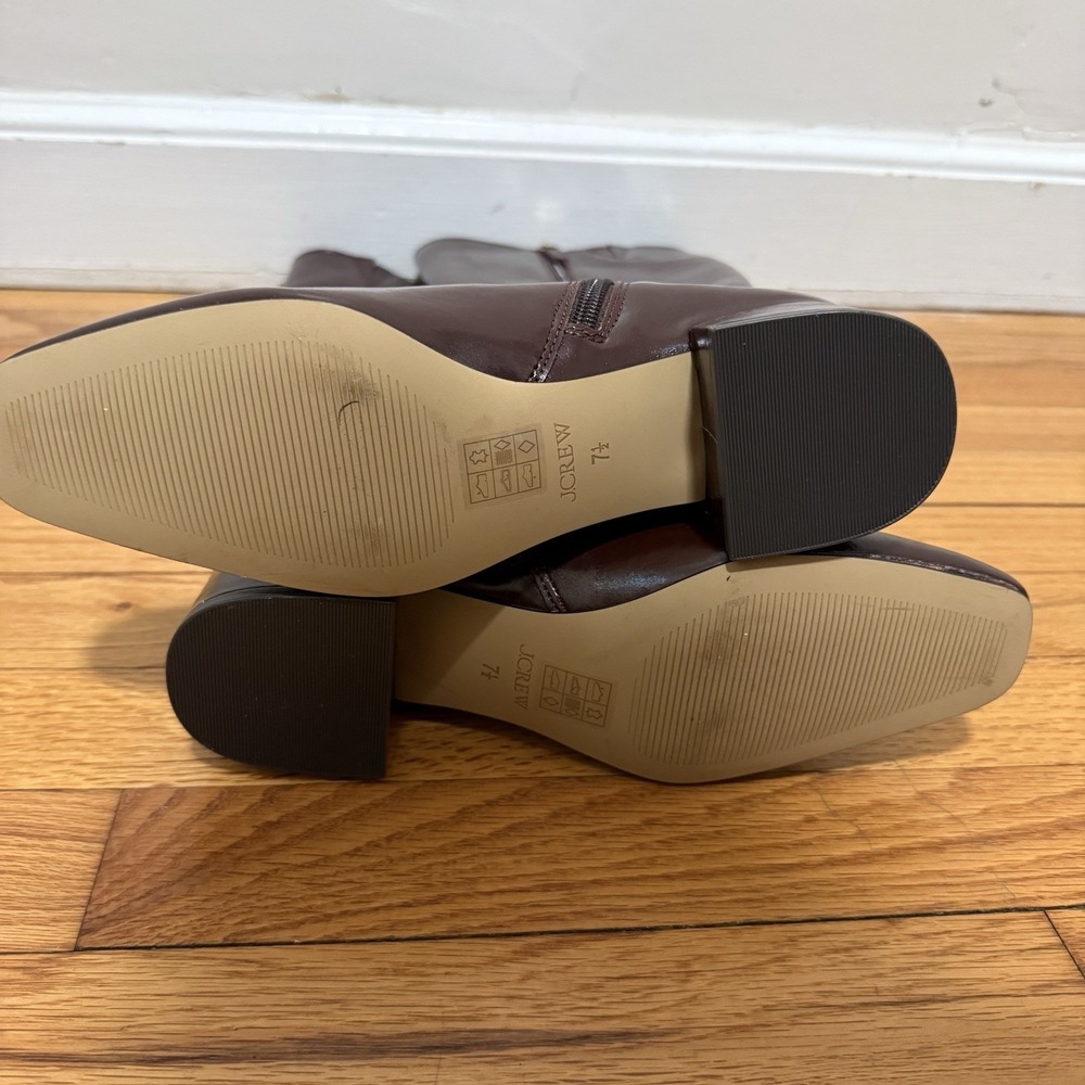 J. Crew Brown Square-toe Tall Leather Boots Size 7.5 - Picture 9 of 9
